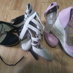 3 pairs of wedge heel shoes sold together.